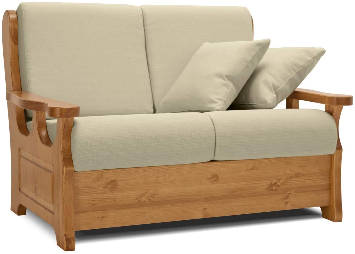 ▷ Copridivano per divano con braccioli in legno